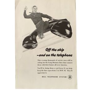 Vintage 1945 Bell Telephone System Off the Ship Ad Advertisement